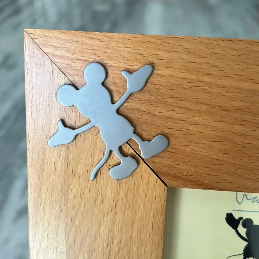 Disney Vintage Mickey Mouse Picture Frame Wood Metal Minimalist 4 X 4 Photo